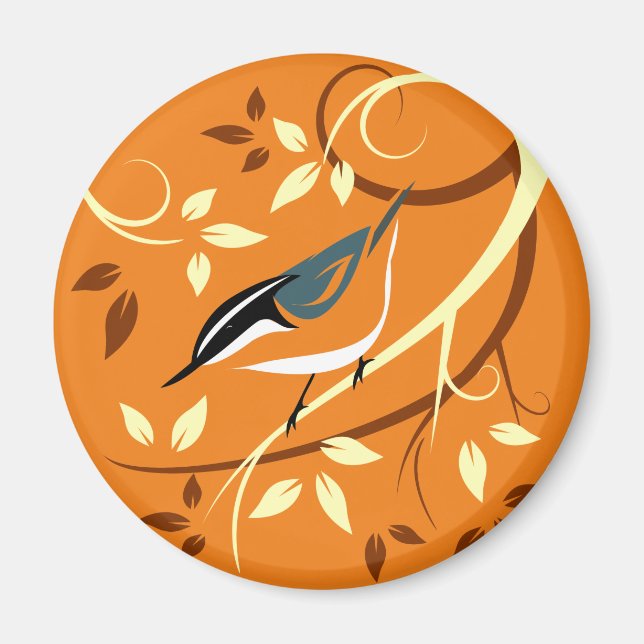 Aimant Red Nuthatch On Stylized Tree Branch (Devant)
