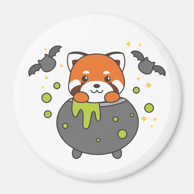Aimant Red Panda Happy Halloween Cauldron Bat (Devant)