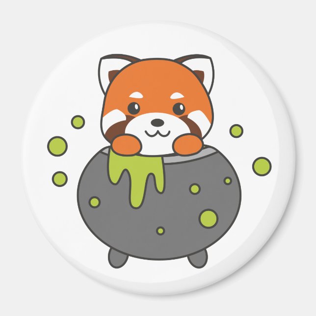 Aimant Red Panda Happy Halloween Cauldron Bat (Devant)
