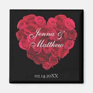 Aimant Red Rose Heart Sauvez la date Valentines Day