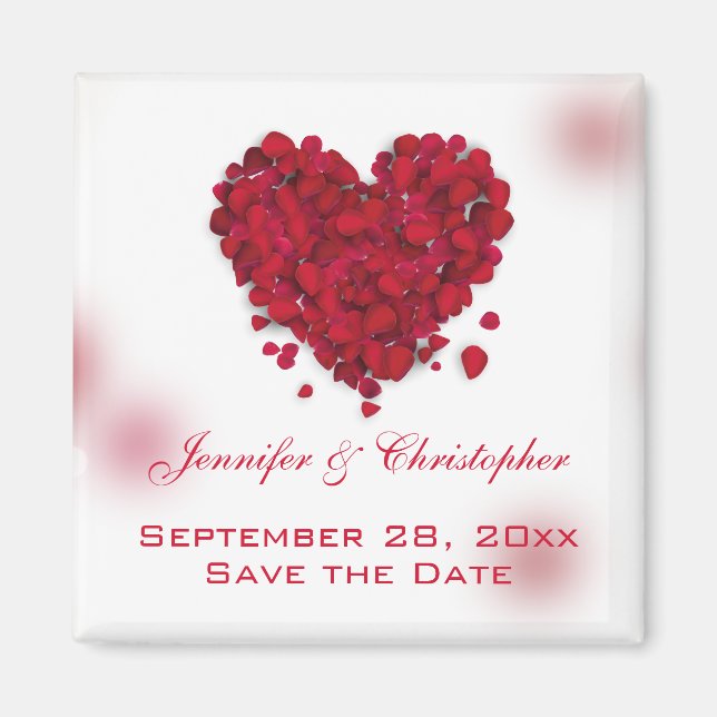 Aimant Red Rose Petals Love Heart Enregistrer la date (Devant)