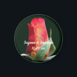 Aimant Red Rosebud Flower Personalized Wedding<br><div class="desc">Lovely red and yellow rosebud flower photography by Susan wedding favor refrigerator magnet. Fill in your information in the template. Make more changes to text and font size, style, and color by clicking on Customize. This design is available on many products in my gallery. Please visit Smilin' Eyes Treasures to...</div>