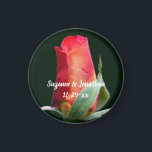 Aimant Red Rosebud Flower Personalized Wedding<br><div class="desc">Lovely red and yellow rosebud flower photography by Susan wedding favor refrigerator magnet. Fill in your information in the template. Make more changes to text and font size, style, and color by clicking on Customize. This design is available on many products in my gallery. Please visit Smilin' Eyes Treasures to...</div>