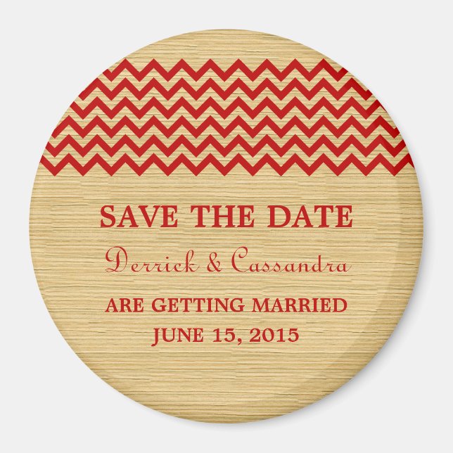 Aimant Red Rustic Chevron Enregistrer l'aimant de date (Devant)