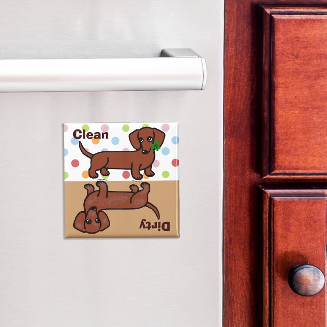 Aimant Red Smooth Dachshund 2 sale / propre (Cute Red Smooth Haired Dachshund Cartoon Dishwasher Magnet)