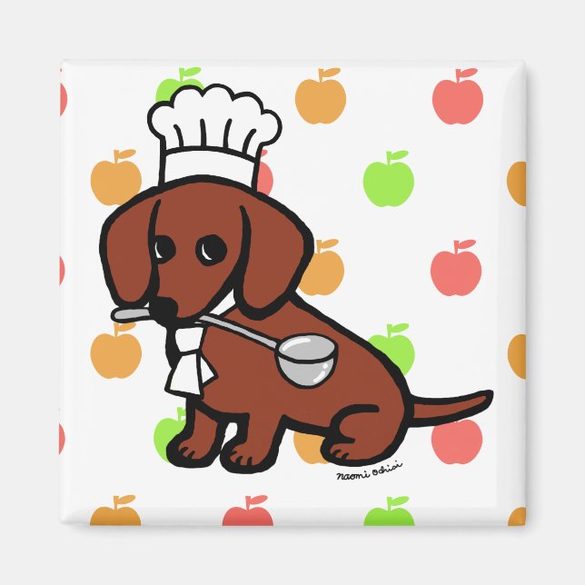 Aimant Red Smooth Haired Dachshund Chef (Devant)