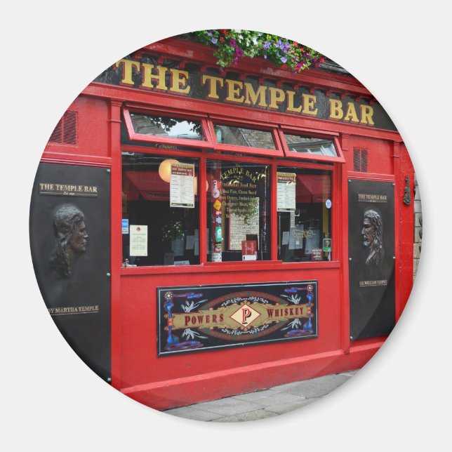 Aimant Red Temple Bar pub dans l'aimant rond de Dublin (Devant)