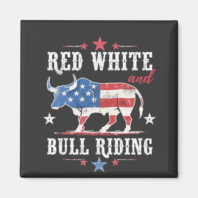 Aimant Red White et Bull Riding American Cowboys (Devant)
