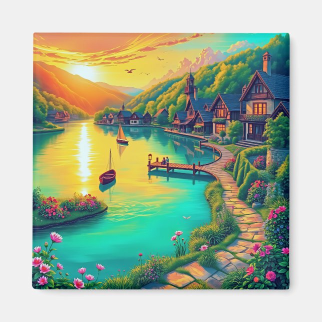 Aimant Reflet de coucher de soleil serein (Devant)
