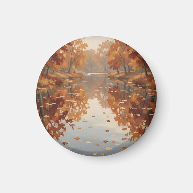 Aimant Reflet de rivière automnale Orangers Tombe  (Devant)