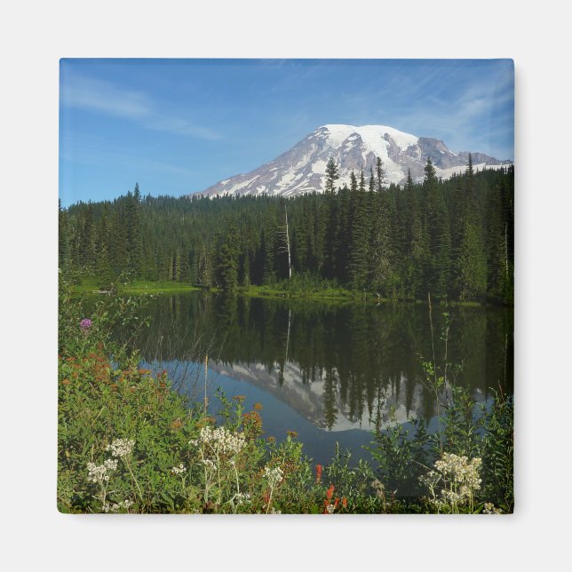 Aimant Reflet du lac du mont Rainier avec des fleurs sauv (Devant)