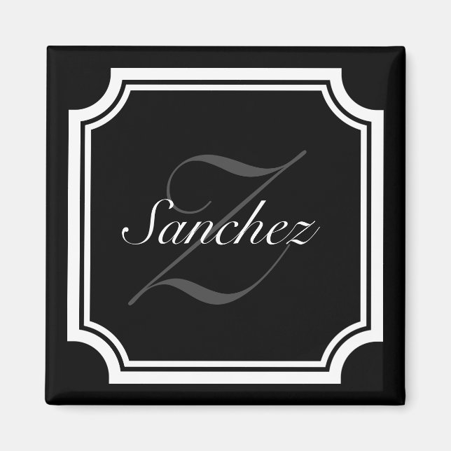 Aimant Réfrigérateur à monogramme de nom noir et blanc gl (Devant)