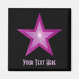 Aimant Réfrigérateur rose Star "Your Text" carré noir