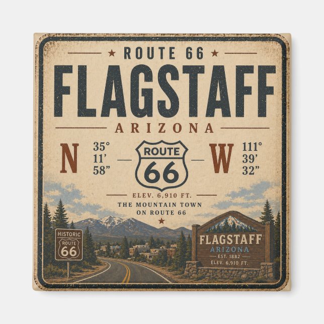 Aimant Réfrigérateur Souvenir Route 66 de Flagstaff (Devant)