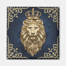 Regal Lion Design - Marine Blue & Gold Luxury Deco