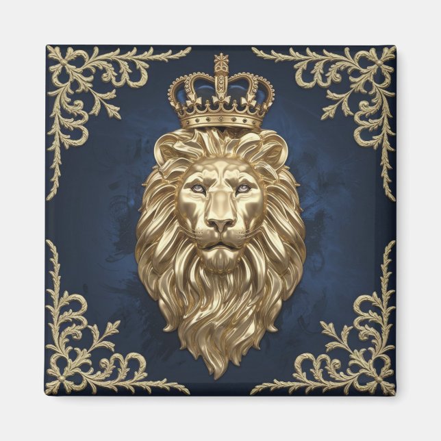 Aimant Regal Lion Design - Marine Blue & Gold Luxury Deco (Devant)