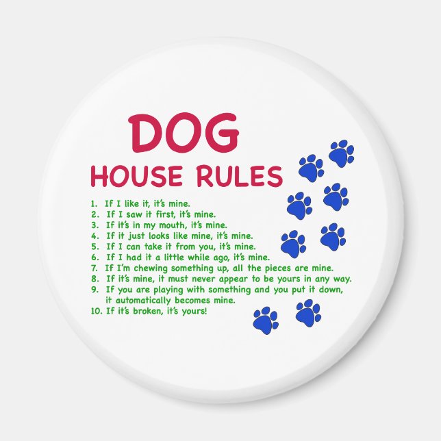 Aimant Règles de la maison pour chiens - règles à suivre (Devant)