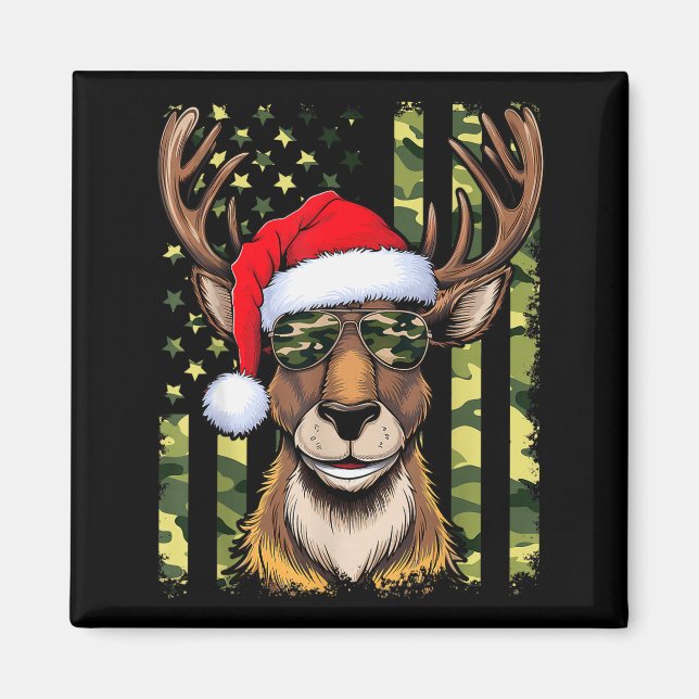 Aimant Reindeer Camo American Flag Christmas Pajama X-mas (Devant)