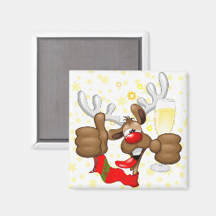 Aimant Reindeer Drunk Funny Caractère de Noël