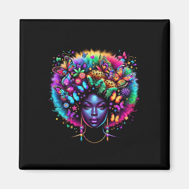 Aimant Reine Noire Afro Mélanine Juneteenth Léopard Beurr (Devant)