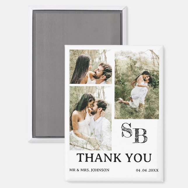Aimant Remerciements de mariage avec photo moderne (Recto/Verso)
