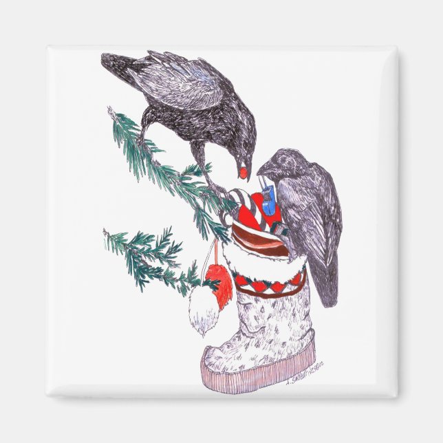 Aimant Remplissage Whimsical Christmas Raven Stocking (Devant)