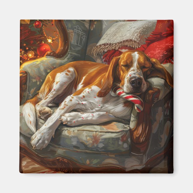 Aimant Renard américain Chien Foxhound Noël Fête (Devant)
