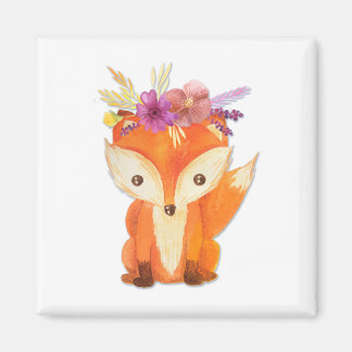 Aimant Renard avec couronne de fleurs