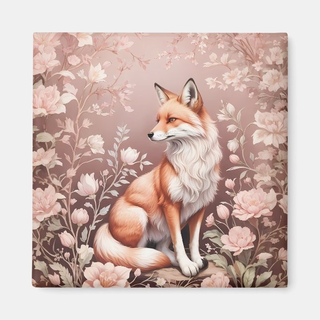 Aimant Renard Avec Flore Rose Rêvé (Devant)