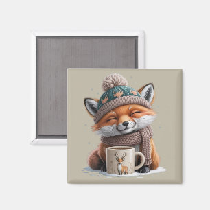 Aimant Renard Confortable Saison Hivernale Animaux Café V
