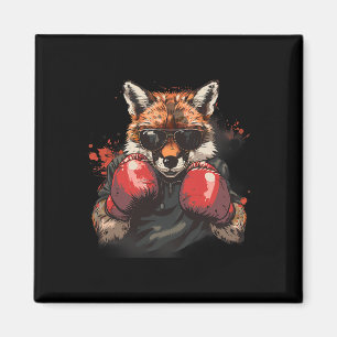 Aimant Renard de boxe avec gants de boxe Kickboxing Boîte