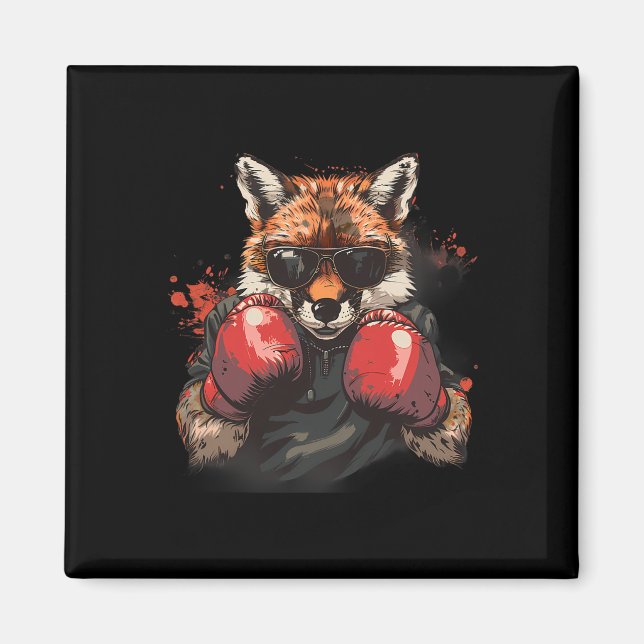 Aimant Renard de boxe avec gants de boxe Kickboxing Boîte (Devant)