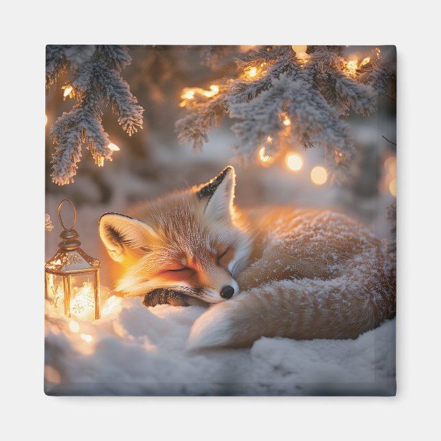 Aimant Renard endormi douillettement sous les branches en (Devant)
