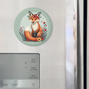 Aimant Renard Floral Envoûtant Art Populaire de la Forêt