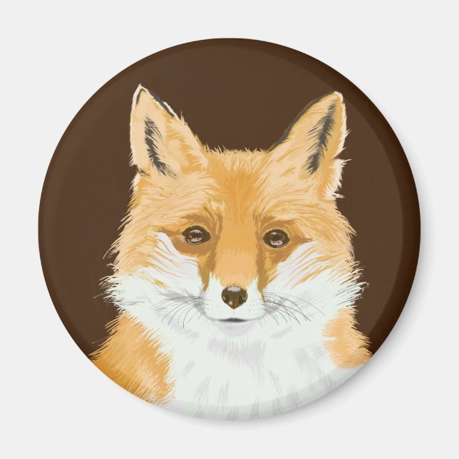 Aimant Renard Rouge Mignon - transparent sur marron. (Devant)
