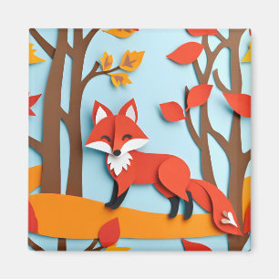Aimant Renard roux effet papercraft faune forestière