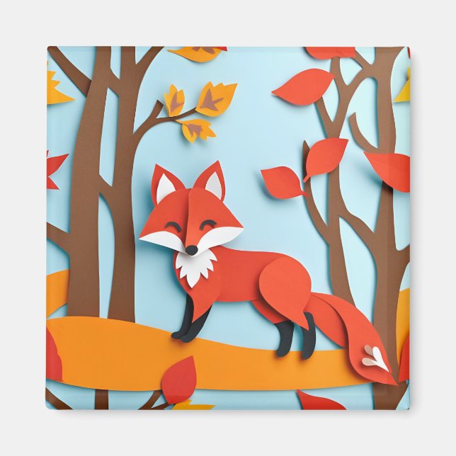 Aimant Renard roux effet papercraft faune forestière (Devant)
