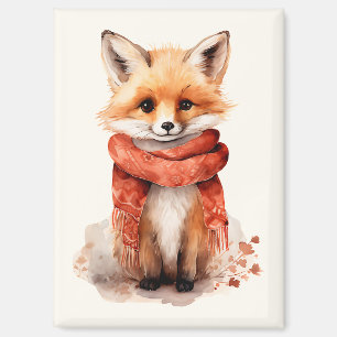 Aimant Renardeau Mignon avec une Écharpe Rouge