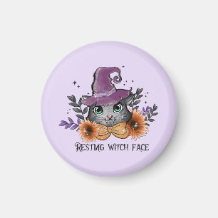 Aimant Repose du visage de sorcière - Chat avec Casquette