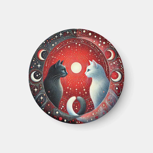 Aimant Représentation artistique de chats Yin et Yang (Devant)