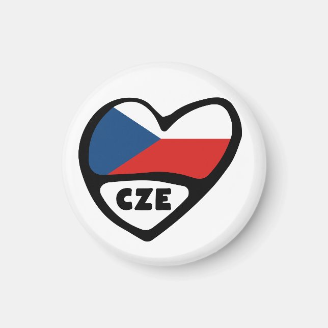 Aimant République tchèque Code pays Coeur du drapeau, CZE (Devant)