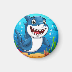 Aimant Requin de dessin animé souriant nageant sous l'eau