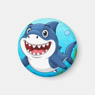 Aimant Requin de dessin animé souriant nageant sous l'eau