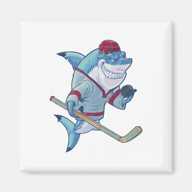 Aimant Requin de hockey avec casque de bâton rondelle req (Devant)