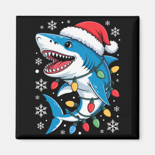 Aimant Requin de Noël Chapeau de Père Noël Éclairé Fêtes