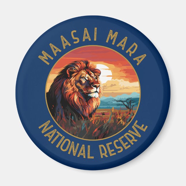 Aimant Réserve nationale de Massai Mara Lion Retro désorg (Devant)