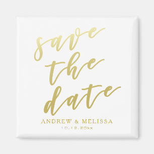 Aimant Réservez la date White & Faux Gold Script
