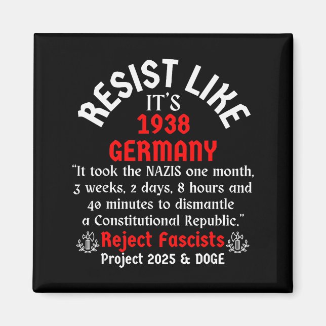 Aimant Résistez comme si c'était l'Allemagne de 1938  (Devant)