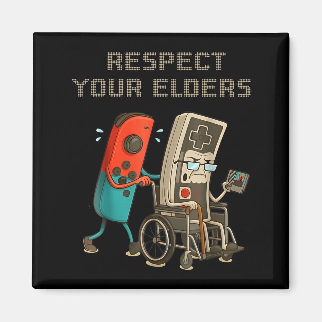 Aimant Respect Your Elders Funny Retro Gaming Clic Consol (Devant)