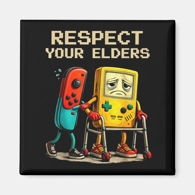 Aimant Respect Your Elders Retro Gaming Funny Gamer Contr (Devant)